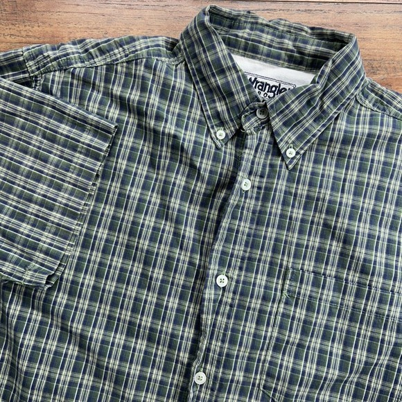 Wrangler Hero Mens Medium Green Blue Button Down Short Sleeve Western‎ - Picture 1 of 7